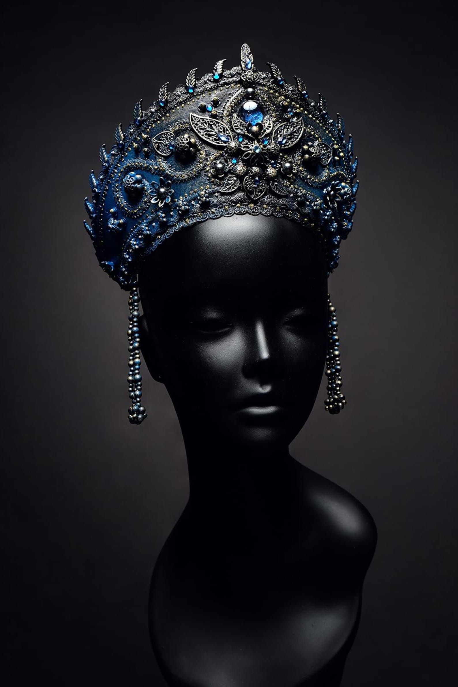 Ethnic DECORATIVE BLUE Crown Kokoshnik Handmade, Festival Wear Etsy