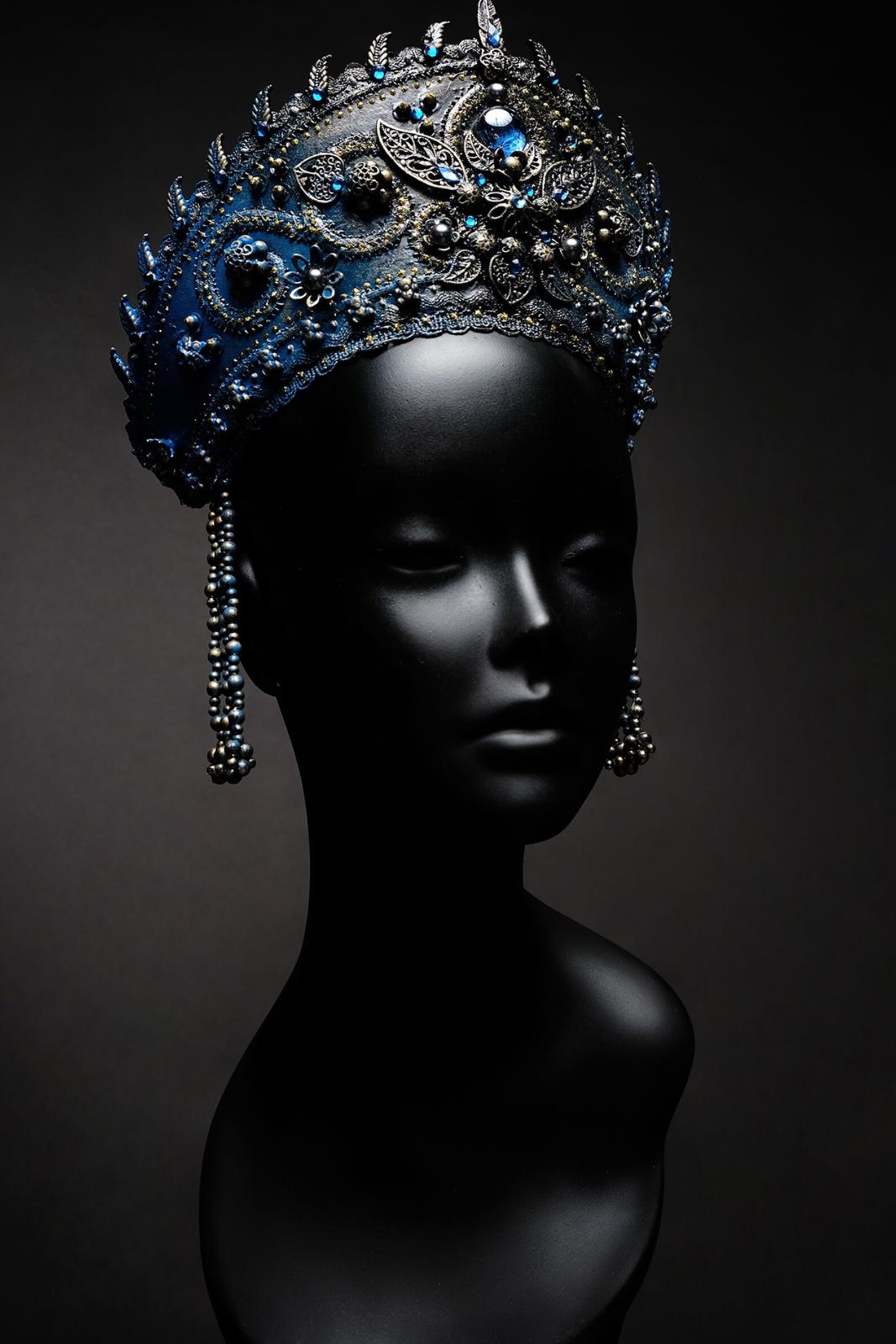 Ethnic DECORATIVE BLUE Crown Kokoshnik Handmade, Festival Wear Etsy