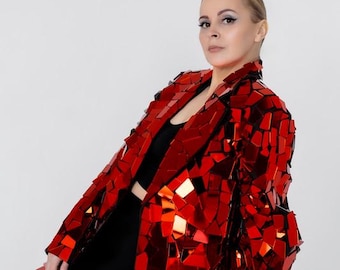 Chaqueta de mujer espejo como traje de bola de discoteca en estilo espejo roto para bailar como traje de actuación