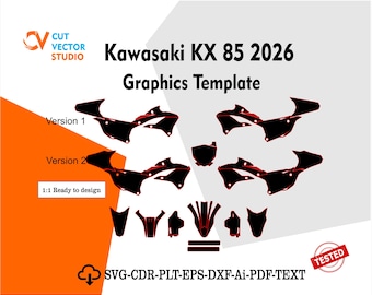 Plantilla gráfica para Kawasaki KX85 2026, archivo vectorial listo para corte 1:1