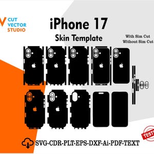 Archivo de plantilla vectorial de piel para iPhone 17, diseño de piel troquelada, archivo digital