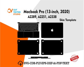 Plantillas vectoriales para MacBook Pro (13 pulgadas, 2020) A2289, A2251, A2338, diseño troquelado