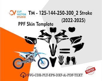 TM - 125-144-250-300_2 tiempos - (2022-2025) Diseño de troquelado de archivo de plantilla vectorial PPF