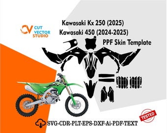 KAWASAKI KX 250 (2025) & 450 (2024-2025) PPF  Vector Templete File Skin Die Cut Layout