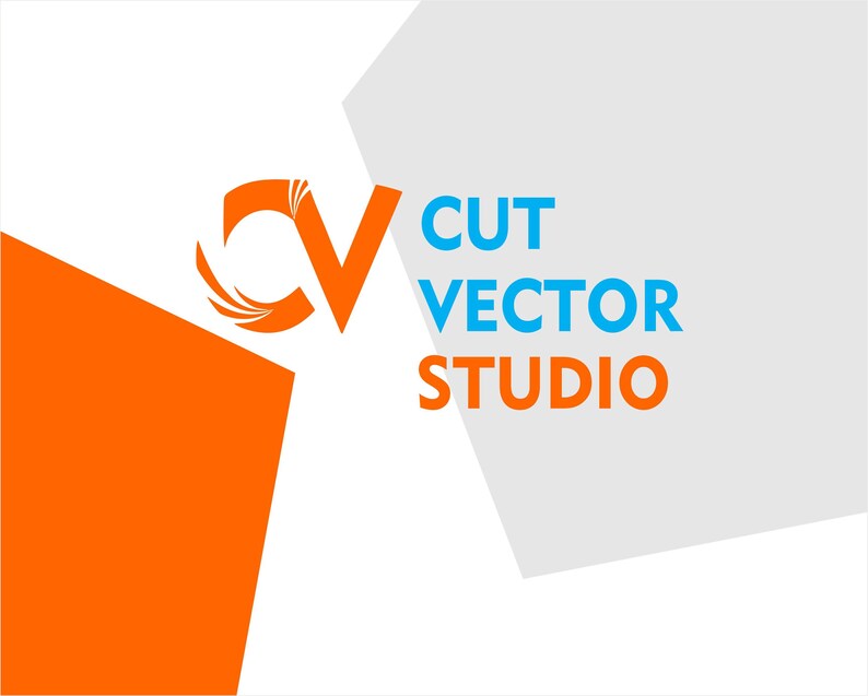 May include: A logo for Cut Vector Studio. The design features the letters "CV" in orange, with a stylized wing design. The text "CUT VECTOR STUDIO" is in blue and orange against a white and grey background.