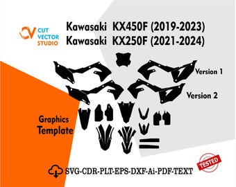 Plantilla vectorial para Kawasaki KX450F (2019-2023) y KX250F (2021-2024) con diseño troquelado