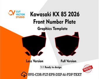 Plantilla vectorial para la placa de matrícula delantera de la Kawasaki KX85 2026