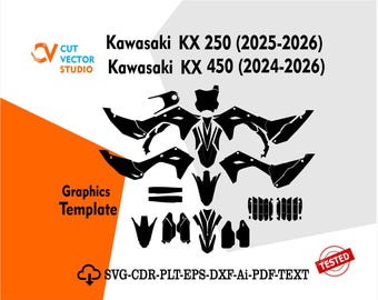 Plantilla vectorial para Kawasaki KX 250 (2025-2026 y 450 2024-2026) Diseño troquelado