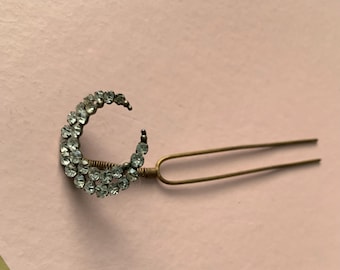 Atemberaubende antike Haarnadel in Form einer Halbmondgabel mit Diamantpaste.