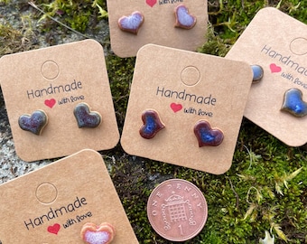 Handmade Ceramic Heart Stud Earrings