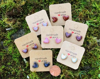 Handmade Ceramic Heart Stud Earrings