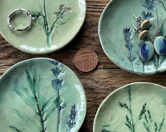 Small Handmade Ceramic Trinket Dish with Floral Imprint