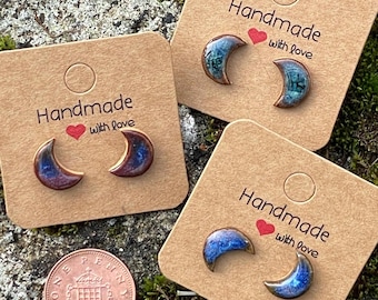 Handmade Ceramic Moon Stud Earrings