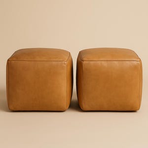 Handmade Moroccan Leather Pouf – Square Warm Chestnut Brown Ottoman Floor Cushion