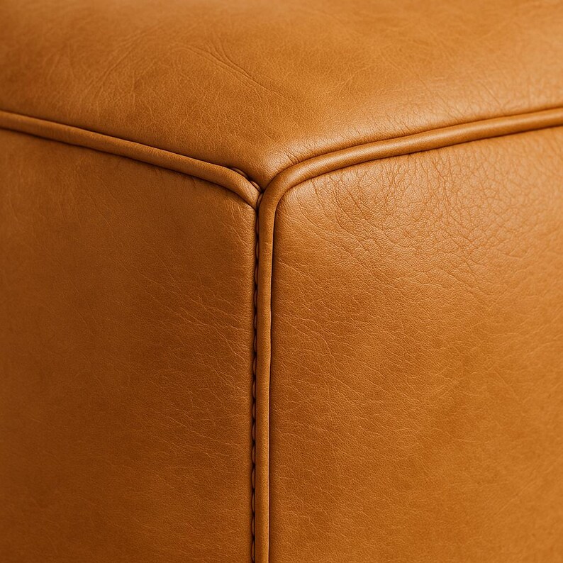 Handmade Moroccan Leather Pouf – Square Camel Brown Ottoman Floor Cushion