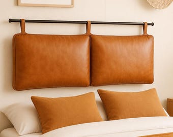 Genuine Leather Headboard Cushion, Moroccan Hand-Stitched Wall Mounted Bed Backrest