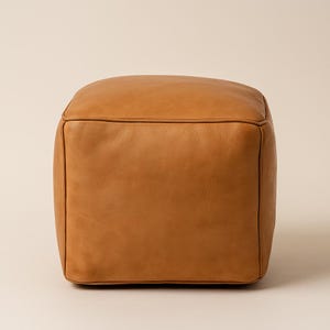 Handmade Moroccan Leather Pouf – Square Camel Brown Ottoman Floor Cushion