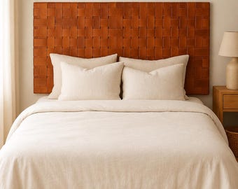 Handwoven Genuine Leather Headboard, Moroccan Modern Bed Panel