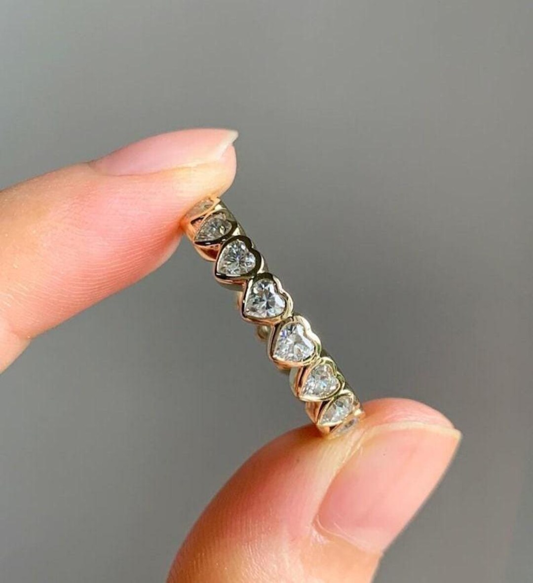 Simple Promise Band, Full Bezel Diamond Band, Heart Colorless ...