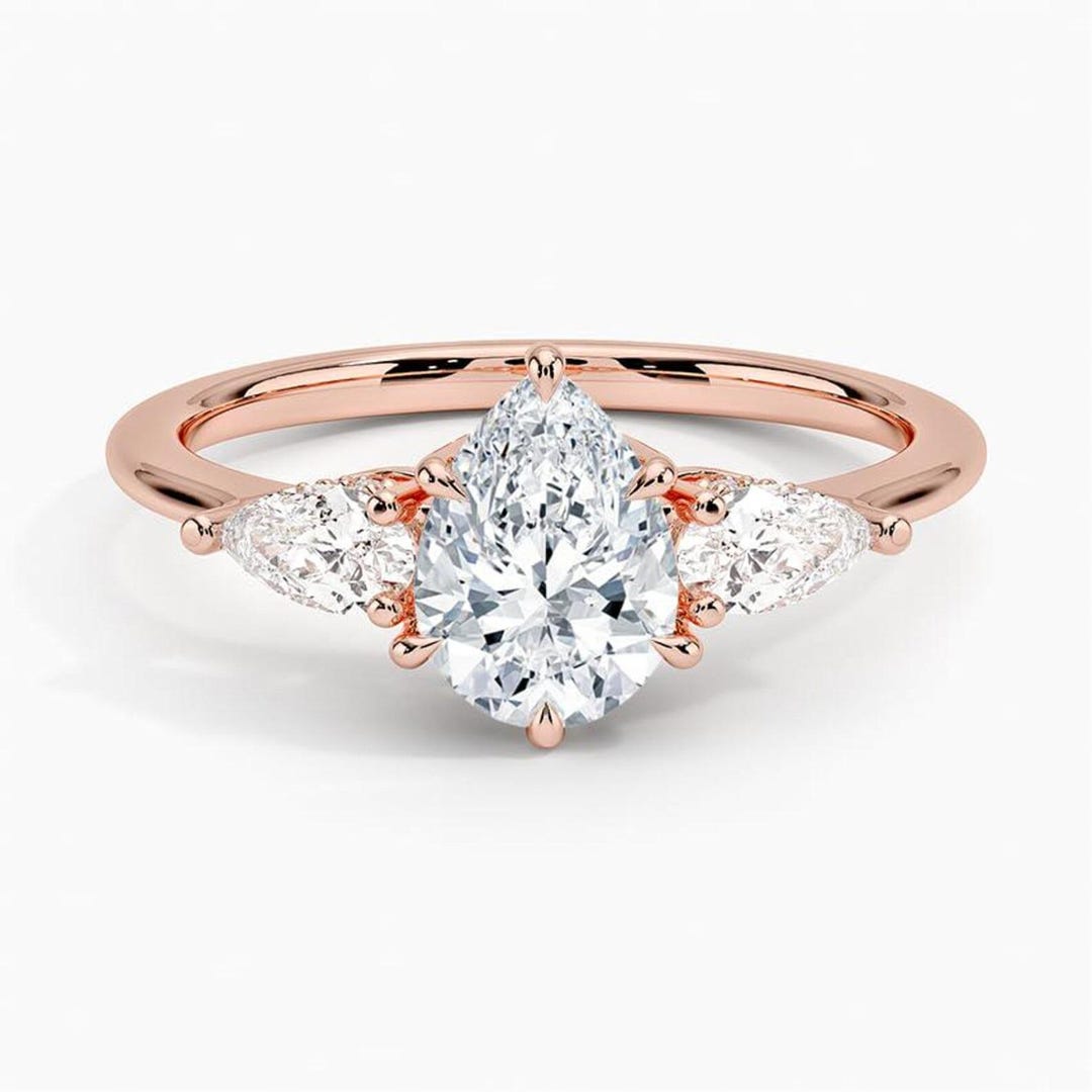 18k Yellow Gold Proposal Ring, Pear Lab Grown Promise Ring, Three Stone ...