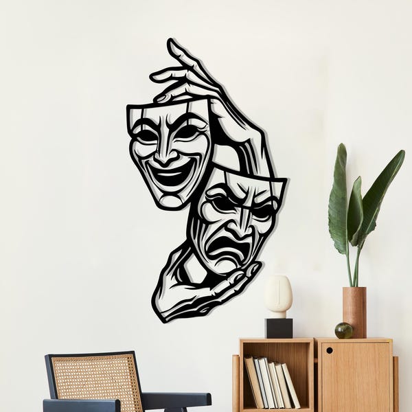 Theater Mask Wall Art, Comedy Tragedy Decor, Drama Wall Decor, Actor Gift, Stage Decor, Metal Wall Art, Studio Wall Art, Unique Artist Gift