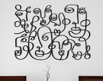 Picasso Faces Metal Wall Art, Abstract Line Art Decor, Modern Wall Sculpture, Minimalist Face Art, Contemporary Metal Wall Decor for Home