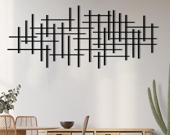Decoración de pared minimalista con arte lineal, arte abstracto de metal para pared, arte moderno de líneas para pared, decoración de pared minimalista de gran tamaño, decoración del hogar, idea de regalo artístico único.