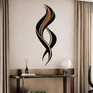 Abstract Metal Wall Art, Modern Wall Art, Minimalist Wall Sculpture, Black Gold Wall Art, Large Statement Wall Art, Contemporary Home Decor