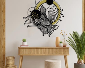 Abstract Floral Metal Wall Art, Modern Line Art Flower Sculpture, Minimalist Wall Decor, Contemporary Home Wall Hanging, Unique Wall Art