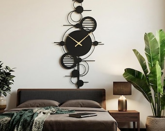 Geometrische Metall Wanduhr, modernes minimalistisches Uhr Dekor, zeitgenössische Stahl Wandkunst, große Dekor Wanduhr, Luxus Home Akzent Uhr