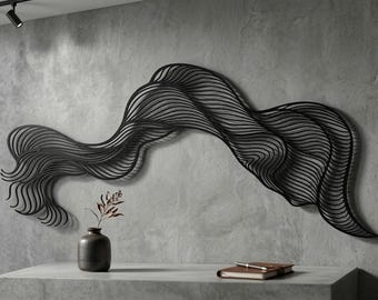 Arte abstracto de líneas metálicas, escultura mural moderna, decoración mural de metal