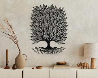 Tree of Life Metal Wall Art, Abstract Leaf Tree Decor, Large Metal Tree Sign, Modern Nature Wall Sculpture, Botanical Home Decor, Wall Decor