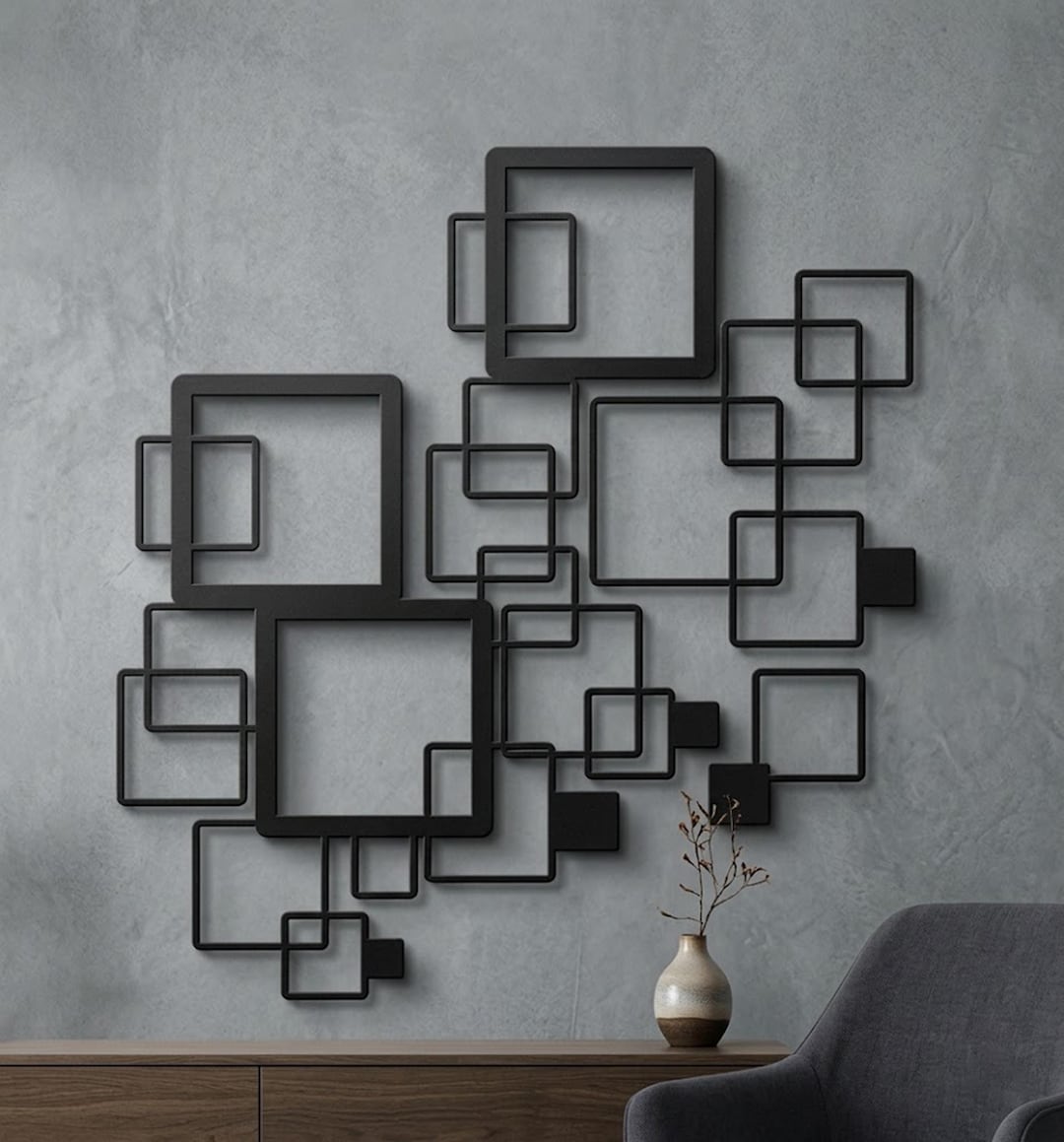 Geometric Metal Wall Art, Modern Wall Decor, Abstract Metal Wall ...