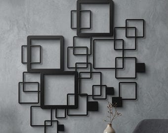 Geometryczna metalowa sztuka ścienna, nowoczesna dekoracja ścienna, abstrakcyjna metalowa rzeźba ścienna, minimalistyczny wystrój domu, współczesna sztuka ścienna, wystrój salonu