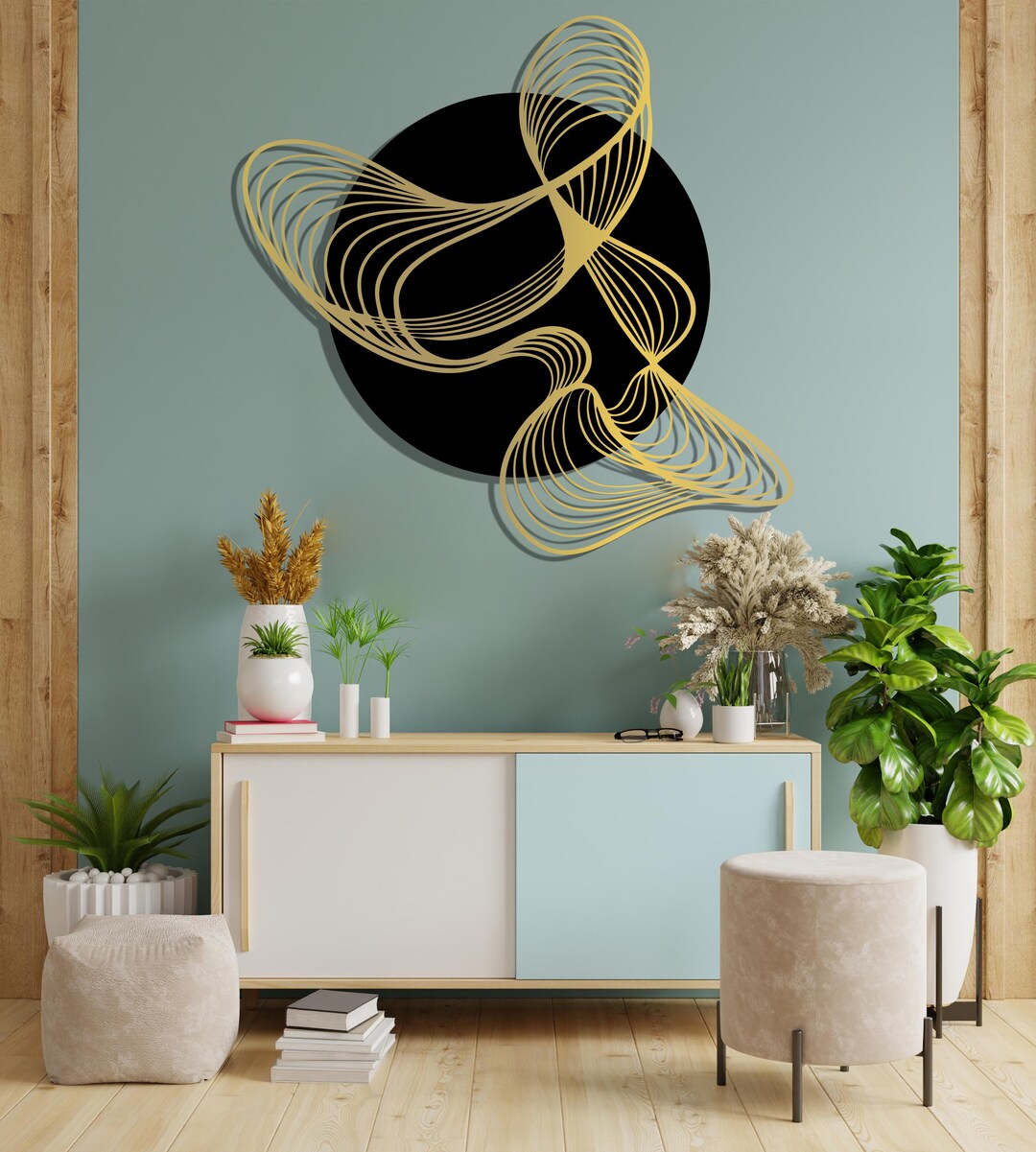 Gold Line Metal Wall Art, Black Gold Wall Decor, Luxury Wall Art ...