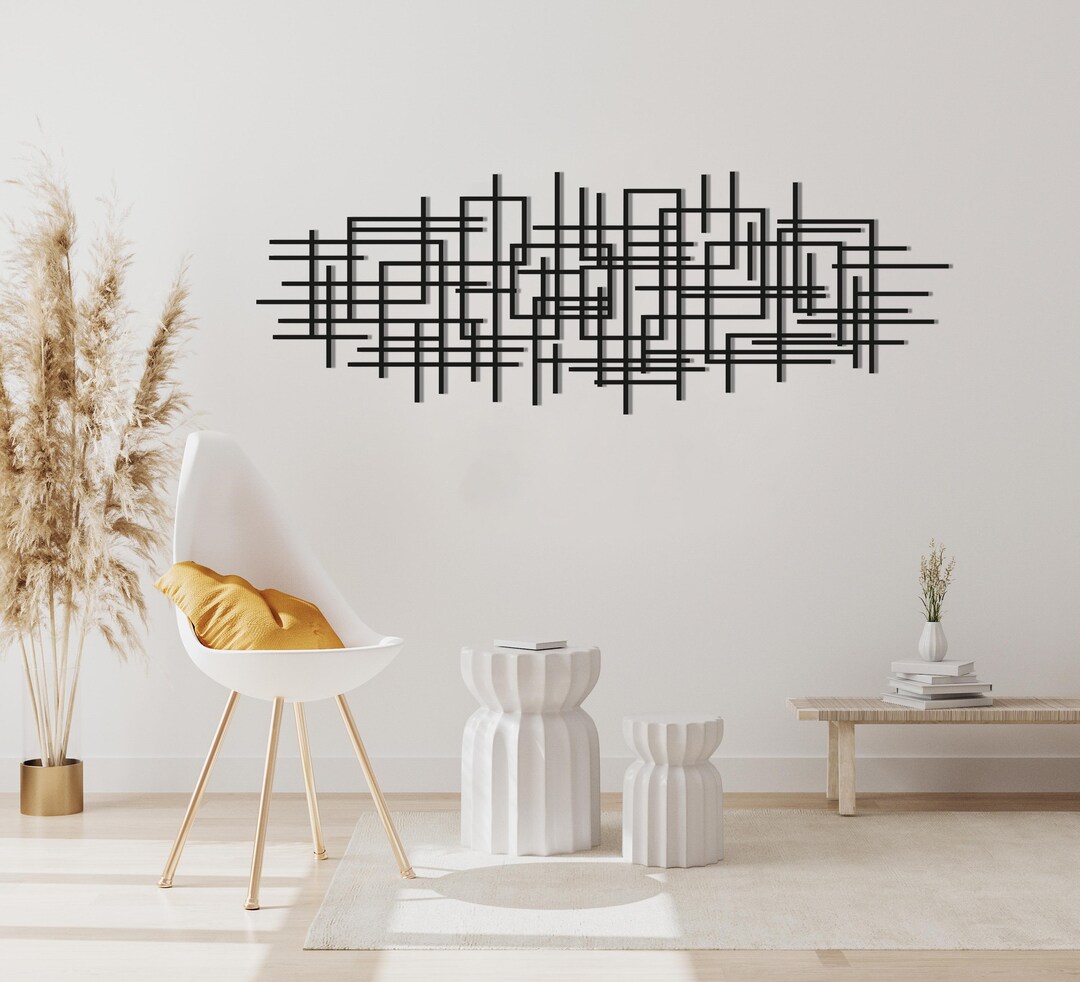 Modern Abstract Metal Wall Art, Geometric Line Art, Minimalist Home ...