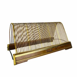 Polydor record stand made of wood and metal - Vintage LP stand for 50 records, Mid Century