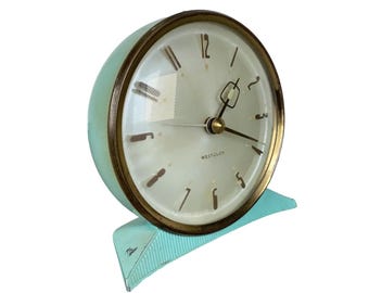 Despertador vintage Westclox | Turquesa y dorado | Diseño de mediados de siglo de EE. UU.