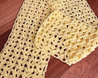 Handmade Yellow Crochet Scarf – Lightweight