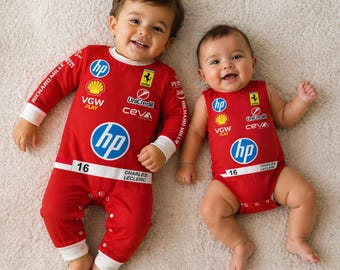 Body de bebé de Charles Leclerc Ferrari Fórmula 1, mono de carreras F1 para bebés, atuendo para el día de la carrera, regalo de cumpleaños para recién nacidos