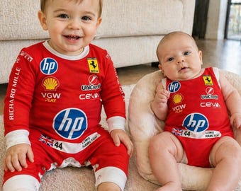 Pelele de bebé Lewis Hamilton Ferrari Fórmula 1, body personalizado de traje de carreras F1 para bebés, conjunto para el día de la carrera #44, regalo de cumpleaños para recién nacidos