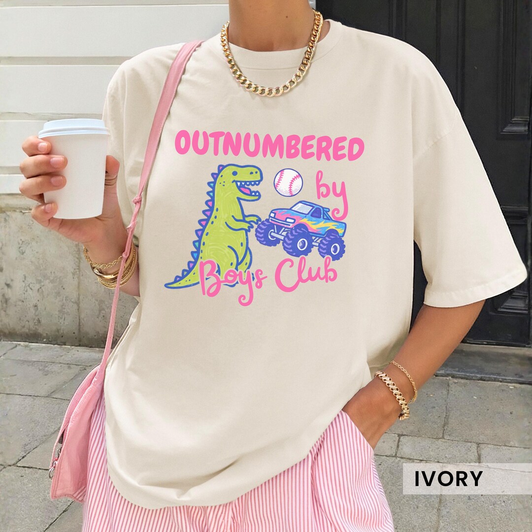 Outnumbered by Boys Summer Vibe Mama Shirt, Dinosaur Truck Baseball Mom ...