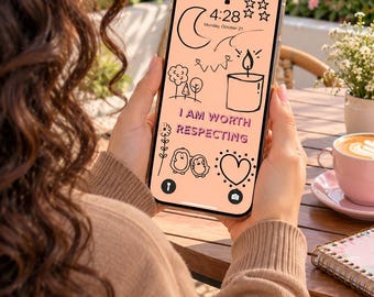 Tapeta „Jestem warta szacunku” | Tło telefonu z afirmacją zdrowia psychicznego | Pobierz cyfrową wersję „Miłość do siebie”