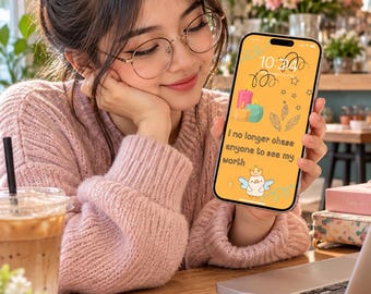 Tapeta na telefon z afirmacją własnej wartości, Już nikogo nie gonię, Pomarańczowy estetyczny ekran blokady, Urocze tło na iPhone'a z motywem miłości do siebie