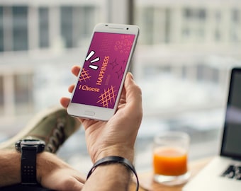 Tapeta na telefon z afirmacją szczęścia | Minimalistyczna motywacja (do pobrania w wersji cyfrowej)