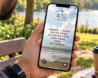 Tapeta islamska, tło telefonu z wersetem Koranu, ekran blokady Tawakkul, cyfrowa sztuka muzułmańska, estetyczna tapeta na iPhone'a, cytat Dua do pobrania
