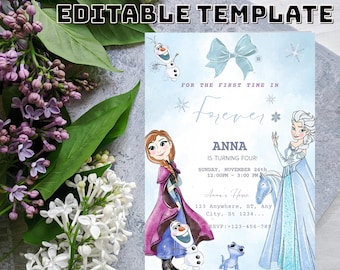 Frozen Elsa Birthday Invitation, Girls Third Birthday, Editable Template (Digital Download)