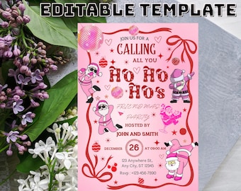 Invito divertente per Friendsmas, invito divertente per Natale, invito Ho Ho Hos, invito per festa di Natale per adulti, festa di Friendsmas, modello Canva
