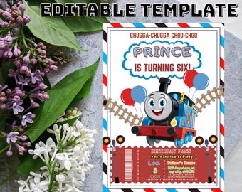 Thomas Train Birthday Invitation, Editable Party Invite (Digital Download)