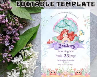Little Mermaid Birthday Invitation | Editable Ariel Party Invite | Digital Download | Under the Sea Theme Card